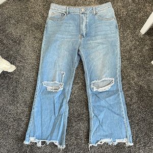 Distressed Button Fly Straight Leg Jeans
